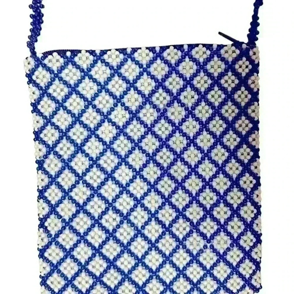 Hand beaded purse royal blue and white - Picture 4 of 9